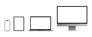 Akıllı telefon, tablet, dizüstü bilgisayar ve masaüstü monitörü de dahil olmak üzere elektronik aygıtlar dizisi