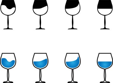 Farklı dolgu seviyelerine sahip çeşitli şarap ve su bardağı tasarımlarının grafiksel temsili