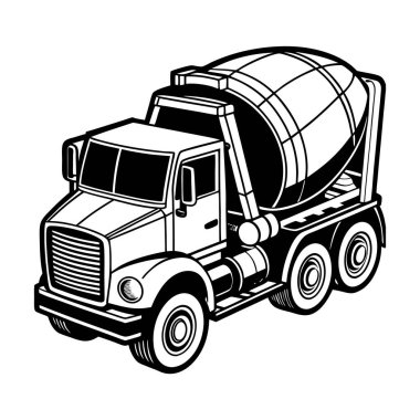 Siyah-beyaz çimento karıştırıcı kamyon çizimi