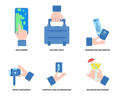 Seyahat ve tatil Simgeleri vektör illüstrasyon ayarlamak