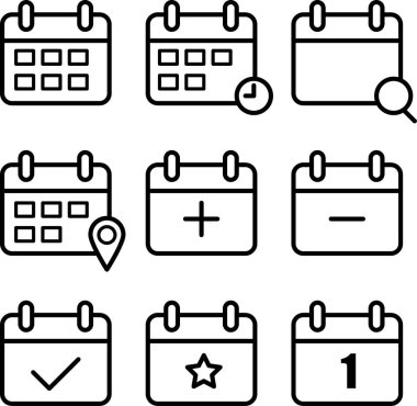 Takvim simgeleri vektör illüstrasyonunu ayarla
