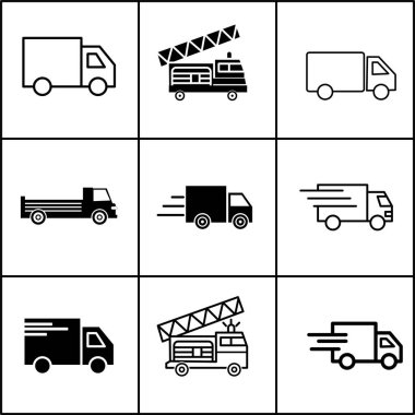 kamyon simgeleri vektör illüstrasyonunu ayarlar