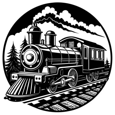 Ormanda seyahat eden eski model buhar lokomotifi