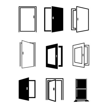 Çeşitli biçim ve yönelimlerde dokuz kapı illüstrasyonları
