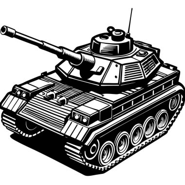 Siyah-beyaz askeri tank çizimi