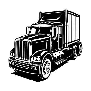 Siyah kamyon kargo konteynırı taşıyor.