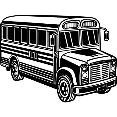 Siyah beyaz okul otobüsü illüstrasyonu