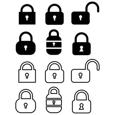 Çeşitli kilit ve asma kilitlerin şebekesi iki renkte düzenlenmiş