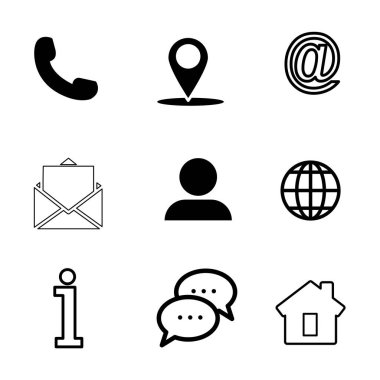 İletişim araçlarını ve çevrimiçi varlığı temsil eden siyah beyaz simgeler