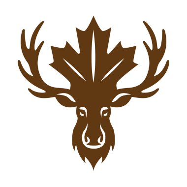 Akçaağaç yaprağı boynuzlu geyik kafasının kahverengi grafik tasarımı