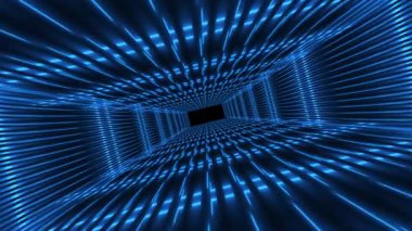 Soyut mavi fütüristik tünel kare dikdörtgen ızgarası. Parlayan neon hatları. Karanlık bir arka planda dijital güzel büyülü enerji. Soyut arkaplan. Yüksek kalite 4k video, hareket tasarımı