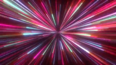 Çok renkli parlak neon lazer ışınlarının soyut tünel çizgileri soyut arkaplan. Video 4k