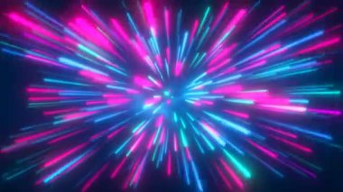 Çok renkli parlak parlak neon lazer ışınlarının soyut arkaplan çizgilerinden oluşan soyut bir tünel. Video 4k