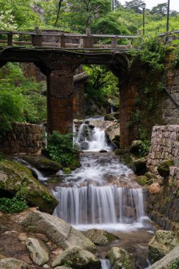 Taştan köprünün altından akan sular yeşilliklerle çevrilidir.