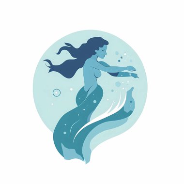 Deniz kızının dairesel renkli bir arka planda zarifçe yüzüşünü canlandırmak.