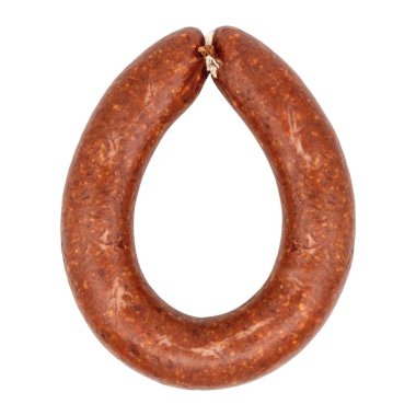 Beyaz arkaplanda gözyaşı şeklinde kahverengi sosis