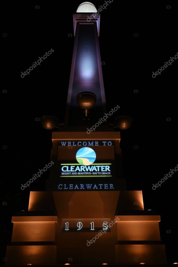 Clearwater Florida Welcome Sign Monument Night Illumination