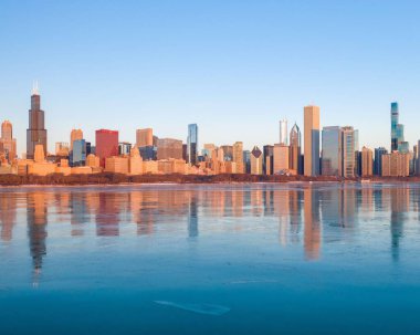 Chicago Gölü, kış sabahı, Illinois. ABD