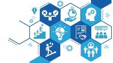 Yumuşak beceri simgesi seti. İletişim, empati, özgüven, kişilik, problem çözme, yaratıcılık, dakiklik ve iş ahlakı simgeleri içeriyor. Katı simge vektör koleksiyonu. EPS 10