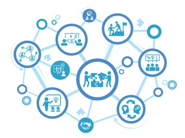 Ortaklık kavramı. Anahtar sözcükler ve simgelerle çizelge. Stratejik Ortaklık. Vektör illüstrasyonu EPS 10