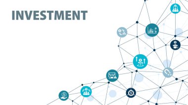 Yatırım simgesi seti. Yatırımcı, yatırım fonu, varlık, risk yönetimi, ekonomi, mali kazanç, faiz ve hisse simgeleri. 