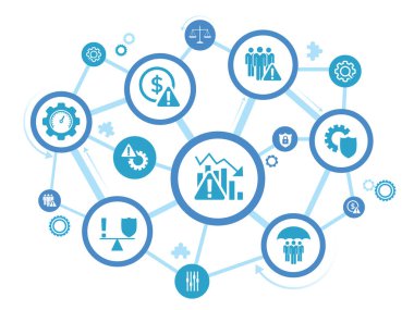 Risk yönetimi vektör çizimi. Risk analizi veya risk değerlendirmesi ve iş dünyasında, bir şirkette veya maliyede kimlik tespiti ile ilgili ikonlara ilişkin kavram.