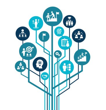 Leadership vector illustration. Banner with icons related to corporate company management