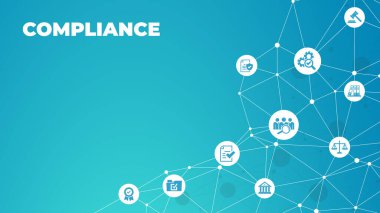 compliance icon concept: corporate mission or compliance policy or ethical management values connected icons