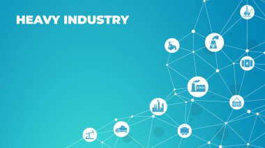 Ağır sanayi ikonu konsepti mühendisliği, petrol ve inşaat sektörü vektör illüstrasyonu EPS 10