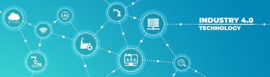 Smart Industry 4.0 konsepti. Fabrika otomasyonu. Özerk endüstriyel teknoloji. Sanayi devrimleri basamakları. Vektör illüstrasyonu.