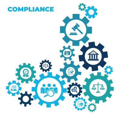 compliance icon concept: corporate mission or compliance policy or ethical management values connected icons