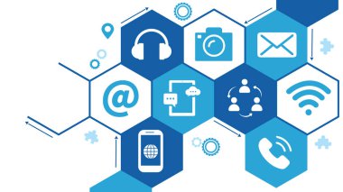 mobil iletişim, sosyal medya kavramı - vektör illüstrasyonu