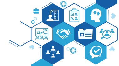 Gemide vektör illüstrasyonu. Yeni işe alımları hoş karşılama, şirketteki hoş geldin kültürü, çalışan memnuniyeti, yetenek edinme, iş gücü eğitimiyle ilgili bağlantılı ikonlar kavramı.