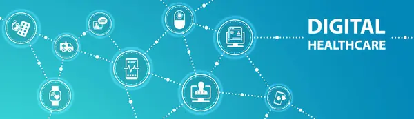 Dijital sağlık hizmetleri, akıllı sağlık araçları ve tıp vektörü illüstrasyonunda iot teknolojisi. Tıbbi büyük veriler ve bulut uygulamaları etrafında kavram, 