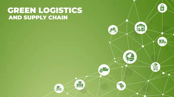 Stock vector green logistics and supply chain vector illustration. Concept with connected icons related to sustainable transport