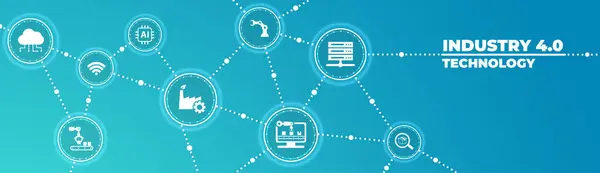 Smart Industry 4.0 konsepti. Fabrika otomasyonu. Özerk endüstriyel teknoloji. Sanayi devrimleri basamakları. Vektör illüstrasyonu.