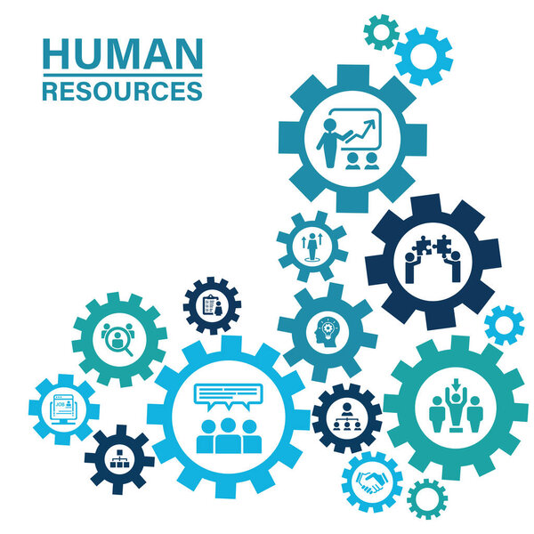 Иллюстрация кадрового потенциала и кадрового потенциала. Концепция с иконами, связанными с персоналом, занятостью.