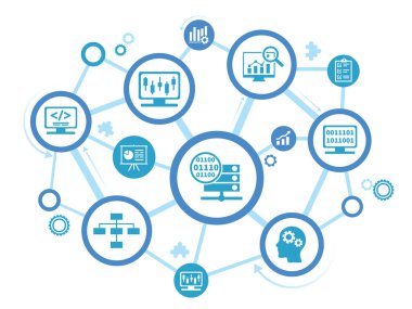 Bilgisayar Bilimi ve içgörü için veri bilim afişi web simgesi, Ai, Büyük Veri, algoritma, analiz, istatistik, bilgi, Derin ve makine öğrenimi. asgari vektör bilgi kavramı.