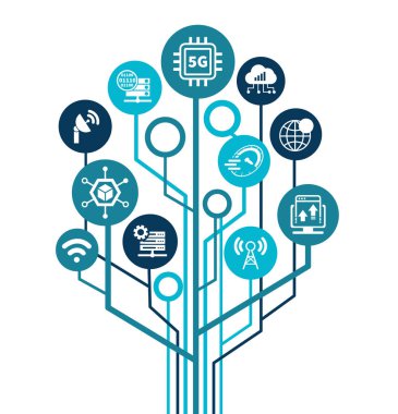 İş ve teknoloji, hız, sinyal, ağ, teknoloji, büyük veri, çok ve trafik simgeleri için 5G bayrak web simgesi.