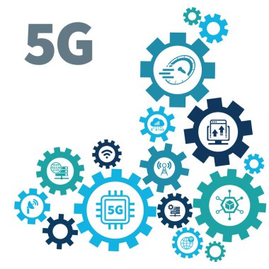 İş ve teknoloji, hız, sinyal, ağ, teknoloji, büyük veri, çok ve trafik simgeleri için 5G bayrak web simgesi.