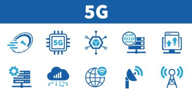 İş ve teknoloji, hız, sinyal, ağ, teknoloji, büyük veri, çok ve trafik simgeleri için 5G bayrak web simgesi.