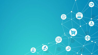 Operasyonel yönetim, strateji, yapı, insanlar, yönetim, süreç, teknoloji ve performans ikonu ile satın alma yönetimi bayrağı web vektör ilüstrasyon kavramı