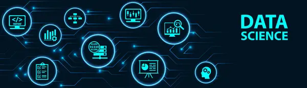 Bilgisayar Bilimi ve içgörü için veri bilim afişi web simgesi, Ai, Büyük Veri, algoritma, analiz, istatistik, bilgi, Derin ve makine öğrenimi. asgari vektör bilgi kavramı.