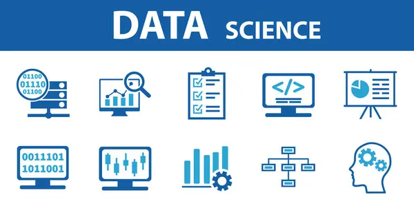 stock vector Data science banner web icon for Computer Science and insight, Ai, Big Data, algorithm, analyze, Statistic, knowledge, Deep and machine learning. minimal vector infographic concept.