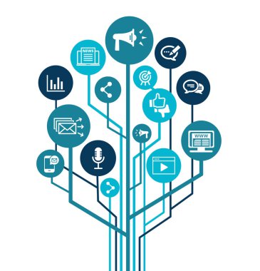 public relations icon concept: PR or media relations or marketing and publicity symbols. EPS 10
