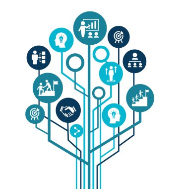 Leadership vector illustration. Banner with icons related to corporate company management