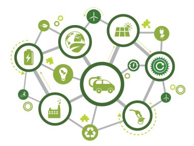 Yenilenebilir enerji simgesi: alternatif ekolojik elektrik kaynakları vektör illüstrasyonu