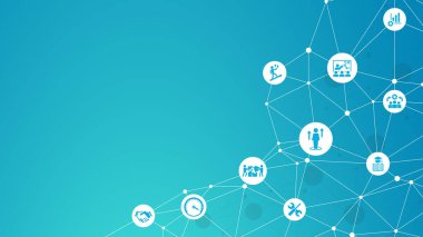 Stajyerlik vektör çizimi. Çırak, stajyer ya da stajyer danışmanlık programı, iş eğitimi ya da koçluk, iş eğitimi, mesleki ya da pratik öğrenimle ilgili mavi afiş