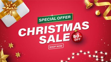 Noel ve yeni yıl satış hediye çeki, indirim kupon şablon vektör çizim Eps10