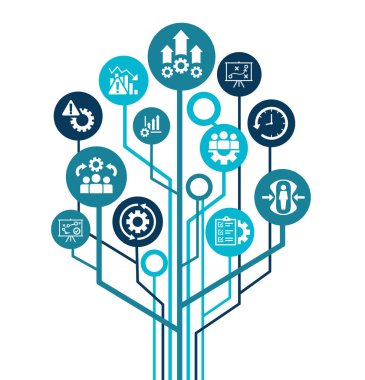 Yönetim, devam eden operasyon, risk, dayanıklılık ve prosedürler ikonu ile bir önleme ve kurtarma sistemi yaratmak için ticari devamlılık planı sancak web simgesi konsepti